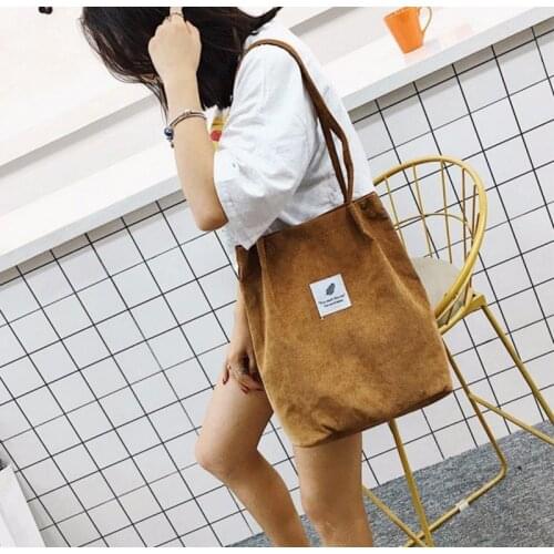 2019 Women Large Capacity Corduroy bags Ladies Casual Solid Color Shoulder Bag Bucket Handbags Beach Casual Tote Feminina