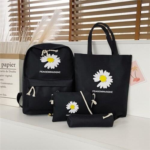 2021 4pcs/Set High School Backpacks Little Daisy Canvas Bookbags Teenage Students Kids Schoolbag Multifunctional Travel Mochila