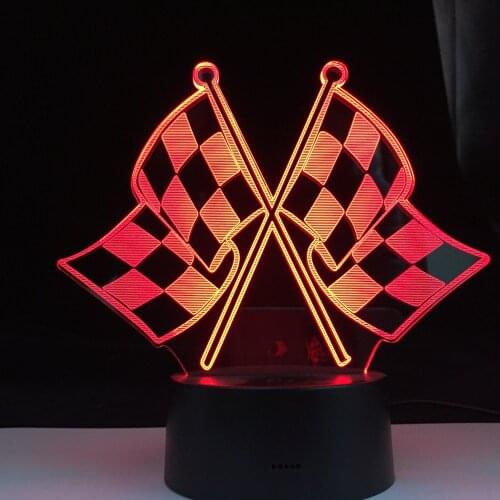 Car Series The Two Racing Flag Cross 3D LED Lamp Home Bedroom Table Decoration Night Light for Couple Festival Birthday Gifts