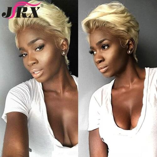 613 Blonde Pixie Cut Human Hair Wigs Brazilian Remy Short T Part Wigs Preplucked 4x4 Lace Closure Wigs for Women