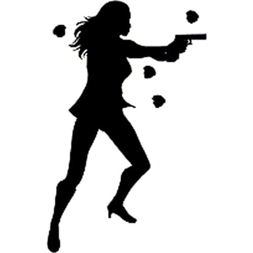 9.4cm*15cm Beautiful Sexy Girl Shooting Gun Bullet Holes Art Vinyl Decal Car Sticker Black/Silver S6-3205