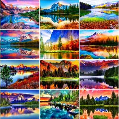 AZQSD Full Drill Diamond Painting Mountain Lake Cross Stitch Diamond Embroidery Landscape Mosaic Needlework Home Decor