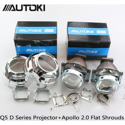 Free Shipping Autoki 3.0inch Koito Q5 Bi-xenon Projector Lens +Apollo 2.0 Flat Shrouds Use D1S D2H D2S D3S D4S HID Lights For Au