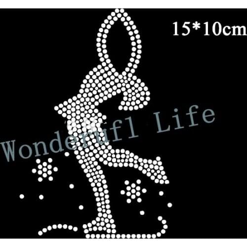 Free shipping image hot fix rhinestones Iron on heat transfer design in dance lady with stars