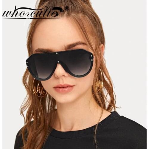 Oversized Aviation Sunglasses Women Brand Design Futuristic Shield Big Frame Female Flat Top Sun Glasses One Piece Shades S016