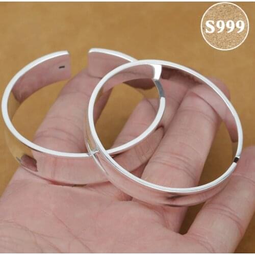 Handcrafted 100% 999 Silver Cuff Bracelet Tibetan Pure Silver Lovers Bangle Real Pure Siver Simple Style Bangle Jewelry Gifts