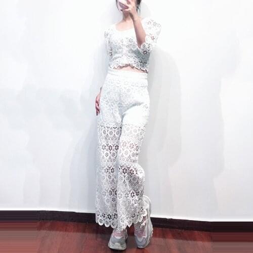 Patads French fashion slim shorts hollowed out lace side wide leg pants spring and summer womens pants e19pola