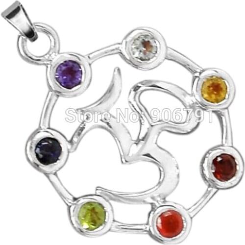 Best Selling about 34mm silver plated 7 crystal hollow religion yoga chakra pendant jewelry