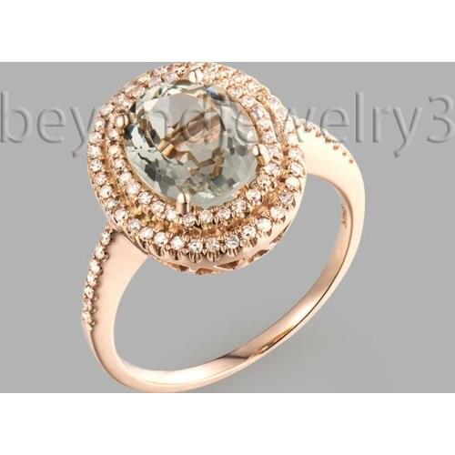 Vintage In Solid 14Kt Rose Gold Oval 8x10 mm Green Amethyst Engagement Ring, Natural Diamond Amethyst Gemstone Ring R0014
