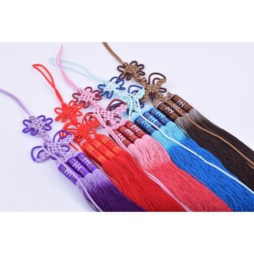 KONMAY 5pc 8.0''(20.0cm) 3 Combined Long Handmade Craft Silk Tassel with Two Chinese Knots and Loop