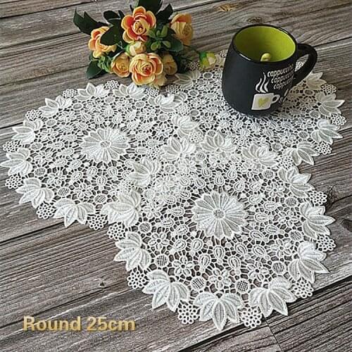 Round 25cm European Retro Hand Crochet Embroidery Cotton Placemat Coffee Cup Pad Kitchen Restaurant Dish Bowl Insulation Mat