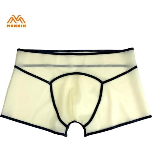 MONNIK latex Sexy Black Latex Briefs Men Rubber Male Shorts Underwear Panties