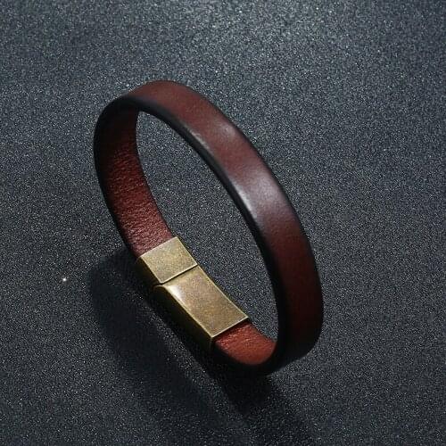 Fashion Simple Mens Leather Bracelet Stainless Steel Metal Magnetic Hasp Vintage Bracelet Women Cowhide Wristbands