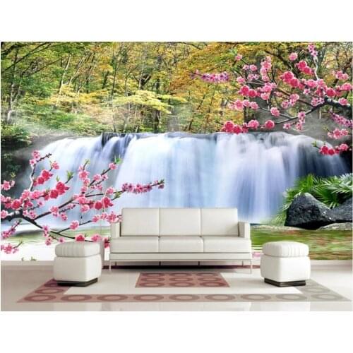 Custom mural 3d wall mural on the wall Forest flowers waterfall scenery home decor photo wallpaper in the living room