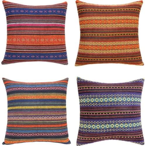 National Style Print Pillow Cover Linen Soft and Skin-friendly Square Shape Pillow Case Home Decoration