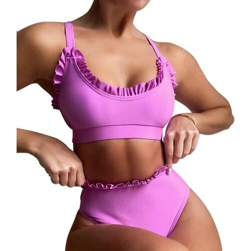 New Women Swimsuit Solid Color High Waist Bikini European And American Fashion Sexy Split Swimwear Hot Spring Beach Surf Sport
