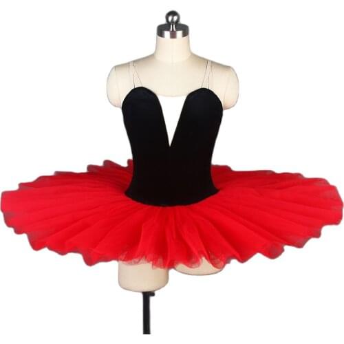 Stunning Pre-professional Ballet Tutu Black Velvet Top Bodice with Red stiff tulle Ballet Tutu Dance Costume Ballet pancake tutu
