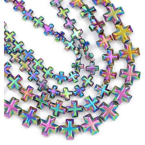 Natural Stone Cross Jesus Multicoloured Hematite Beads 6/8/10MM Spacer Loose Beads For Jewelry Making Diy Bracelet Accessories