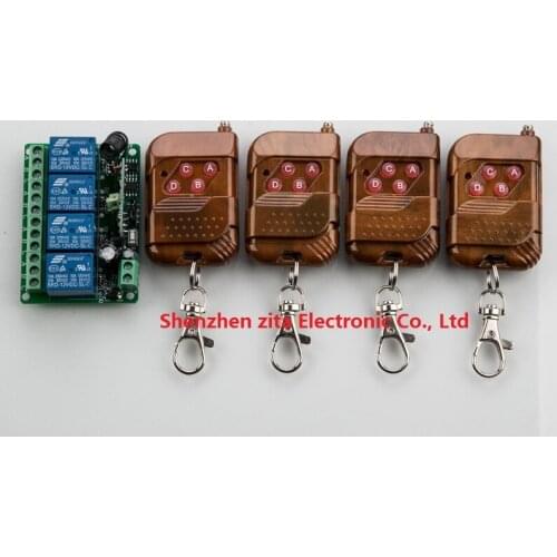Hot sale DC12V 4CH RF Wireless Remote Control Switch System 4 transmitter & receiver relay Receiver Smart Home Switch