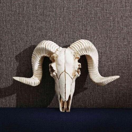 Retro Horns/Shofar Skull Ornament 3D Wildlife Sculpture Skull Ornament Wall Decor Creative Home Office Decor Gift Animal Skull