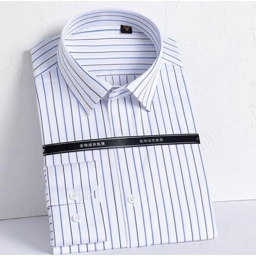 Iron-free Mens Social Striped Shirts 100% Cotton DP high Grade Long Sleeve Business men dress shirts casual Formal pocketless