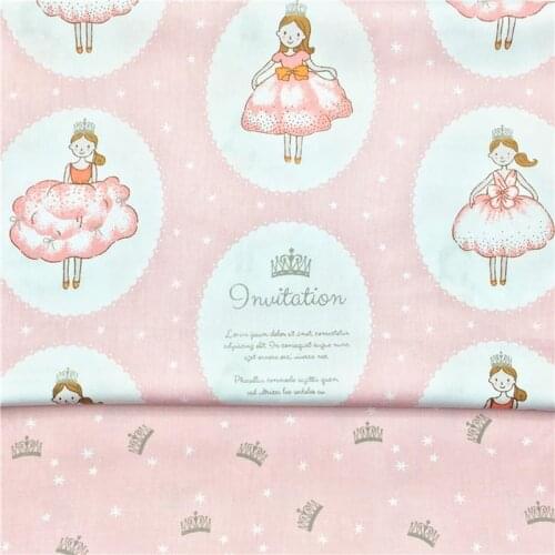 100% cotton twill cloth cartoon pink princess dancing crown stars fabrics for DIY crib bedding apparel patchwork handwork decor