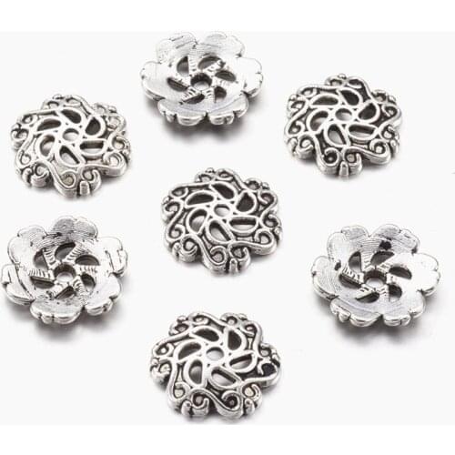 50pcs 13mm Wholesale Tibetan Style Flower Bead Caps for Jewelry Making DIY Bracelet Necklace Hole 1.5mm