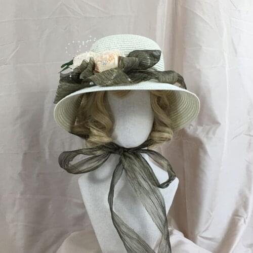 Princess Sweet Lolita Hat Sweet Cute Lace Straw Big Wide Brim Cap Head Accessory for Summer Face Sunscreen UV Protection