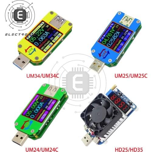 UM24/UM24C UM25/UM25C UM34/UM34C Type-C USB Voltmeter Ammeter Resistance Meter Charging Voltage Current Tester LCD Color Display