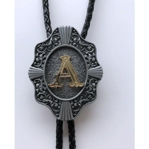 Jeansfriend Original Initial Letter A Western Wedding Bolo Tie Neck Tie Leather Necklace