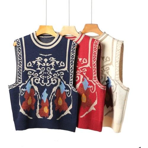 Knitted Jacket Sweater Vest Vintage Womens Spring 2021 New Loose Round Neck Korean Sleeveless Casual Waistcoat Sweater Jacket