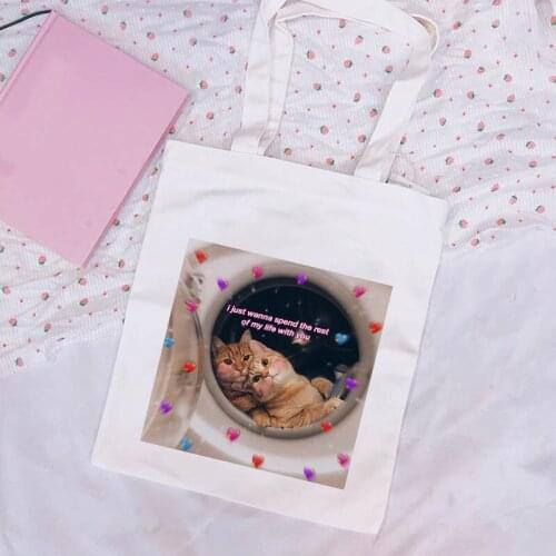 Fun Cartoon Cartoon Cat Vintage Harajuku Casual Female Canvas Chic Summer Ulzzang Shoulder Bags Large-capacity Handbags