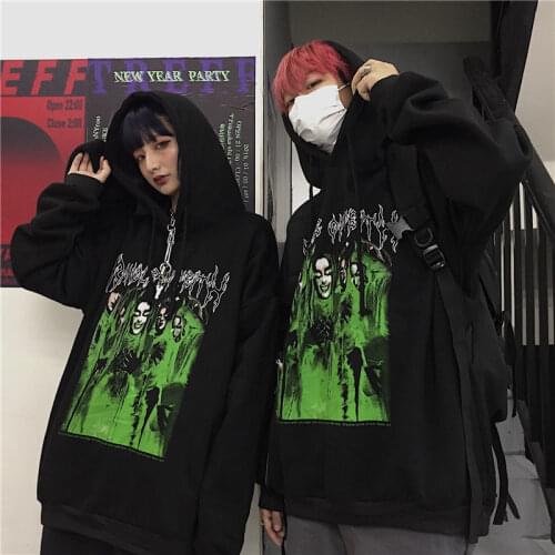 Korean Ulzzang ins dark demon hooded sweatshirt Streetwear women hoodie letter print Oversize Harajuku hip hop women hoodie