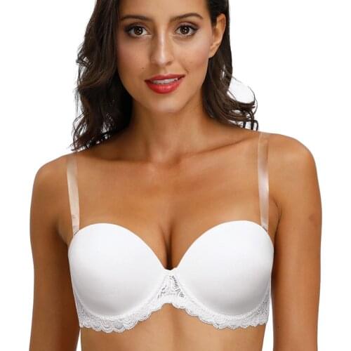 Dropship Silicone Straps Bras Women Halter Strapless Lace Sexy Anti-slip Adjusted Bra 32 34 36 38 40 42 44 46 B C DD DDD E F G