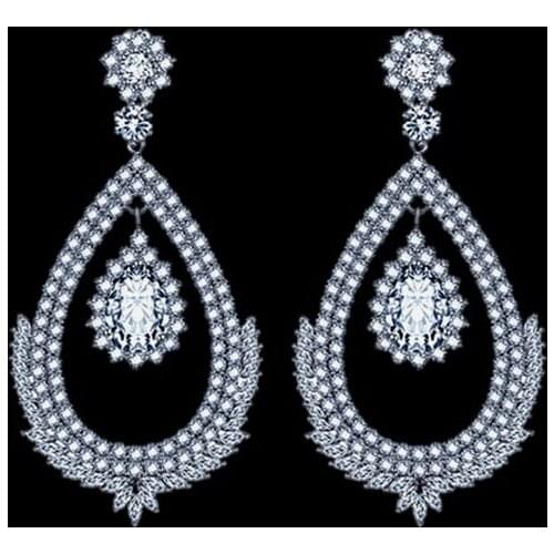Noble Shaped Filled Pave Clear Cubic Zirconia Big Earrings For Women White Gold Color Bohemian Style Dangle Earrings LD102606