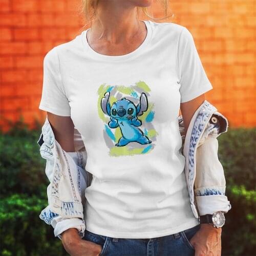 Outdoor Women T-Shirts Short Sleeve Summer New Products Comfort Dropship Round Neck Disney Lilo & Stitch Series T Shirts Female