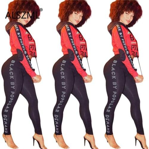 Young party women fashion o neck long sleeve letter print crop top and pants 2 pieces set high street lady fashion tracksuits