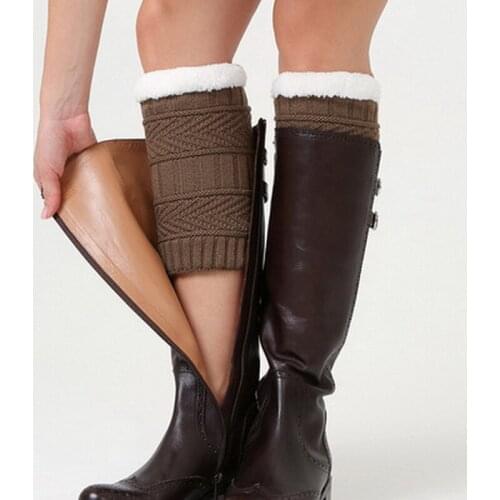 Winter Warm Thicker Knitted Leg Warmers Sleeves With Velvet Boot Cuff Socks For Ladies Girls Women Legwarmers gaiters Wholesale