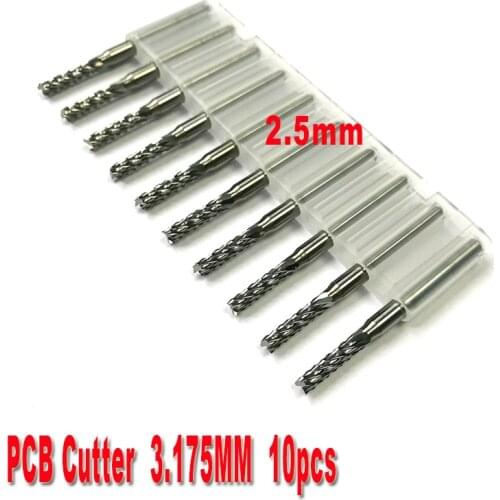 10pcs/lot 2.5mm Mini PCB Carbide Tools, CNC Cutting Bits, Millinging Cutters Kit for Engraving Milling Machine