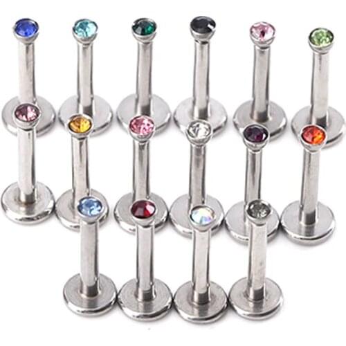 10PCS Surgical Steel Rhinestone Ear Cartilage Tragus Helix Piercing Labret Lip Studs Ring Internally Thread 16g Body Jewelry