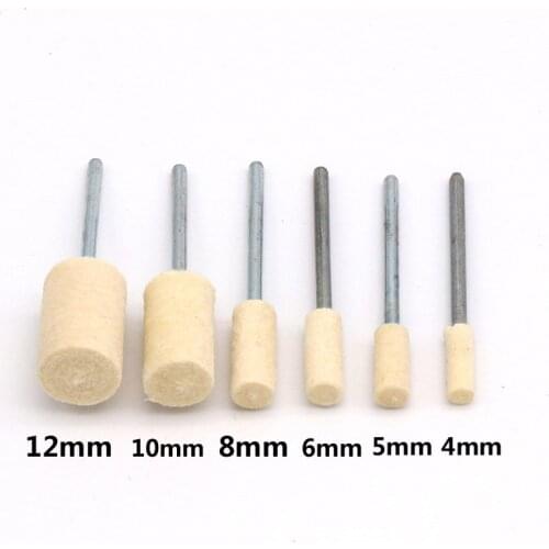 12pcs 4 5 6 8 10 12mm Diameter 2.35/3mm Shank Wool Felt Polishiing Buffing Wheel Dremel Jade Metal Mirror Surface Polishing Tool
