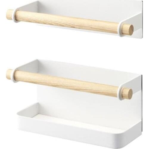 2pcs/set Nordic Style Iron Wood Magnet Storage Rack Wall Mounted Folding Umbrella Stand Bathroom Organizer Shelf QX2E