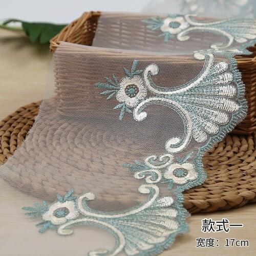 30Yards Polyester Blue 17cm Embroidery Lace Trim Underwear Fabric Sewing Material DIY Clothing Accessories