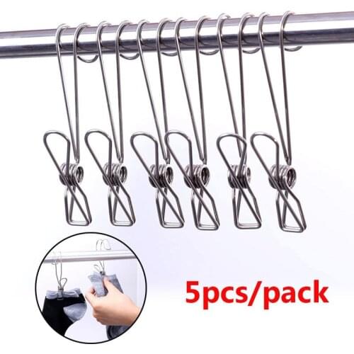 5pcs/set Stainless Steel Pegs Clothes Pins Pegs Holder Kitchen Bathroom Towel Clothing Clip Socks Organizer Travel Hooks Clips