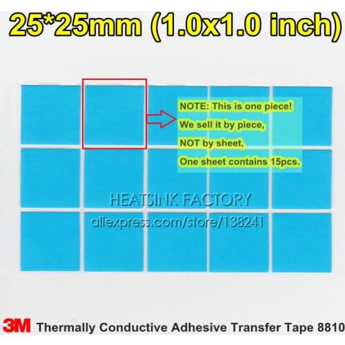 5pcs/lot Premium 3M 8810 25x25x0.25mm Thermally Conductive Adhesive Transfer Tapes pad double sided heat sink heatsink radiator