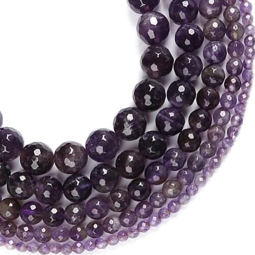6-12mm Natural Round Faceted Purple Amethysts Beads For Jewelry Making Loose Beads Bracelets 15'' DIY Beads Accessories