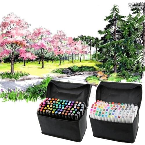 80 PCS Color Paint Graphic Art Twin Nib Alcohol Based Ink Pen Marker Point Pen Set with Black Storage Bag