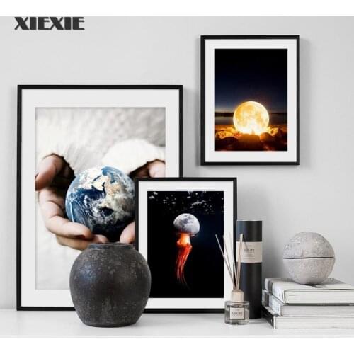 Abstract Sun Earth Starry Sky Wall Art Canvas Painting Nordic Posters and Prints Abstract Wall Pictures for Living Room Decor