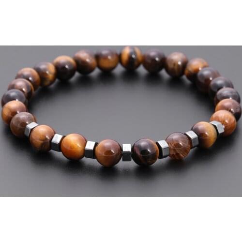 Trendy New Natural Tiger Eye Stone Bead Bracelet Men Women 8mm Hematite Handmade Strand Beaded Men Bracelet Jewelry Gift