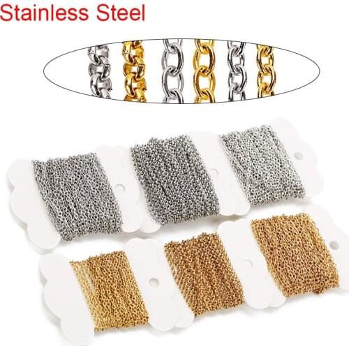 5meters Stainless Steel Link Chains Bulk for Necklace Bracelets 2mm Gold Color Metal Thin Chains Lot Diy Jewelry Making Supplies